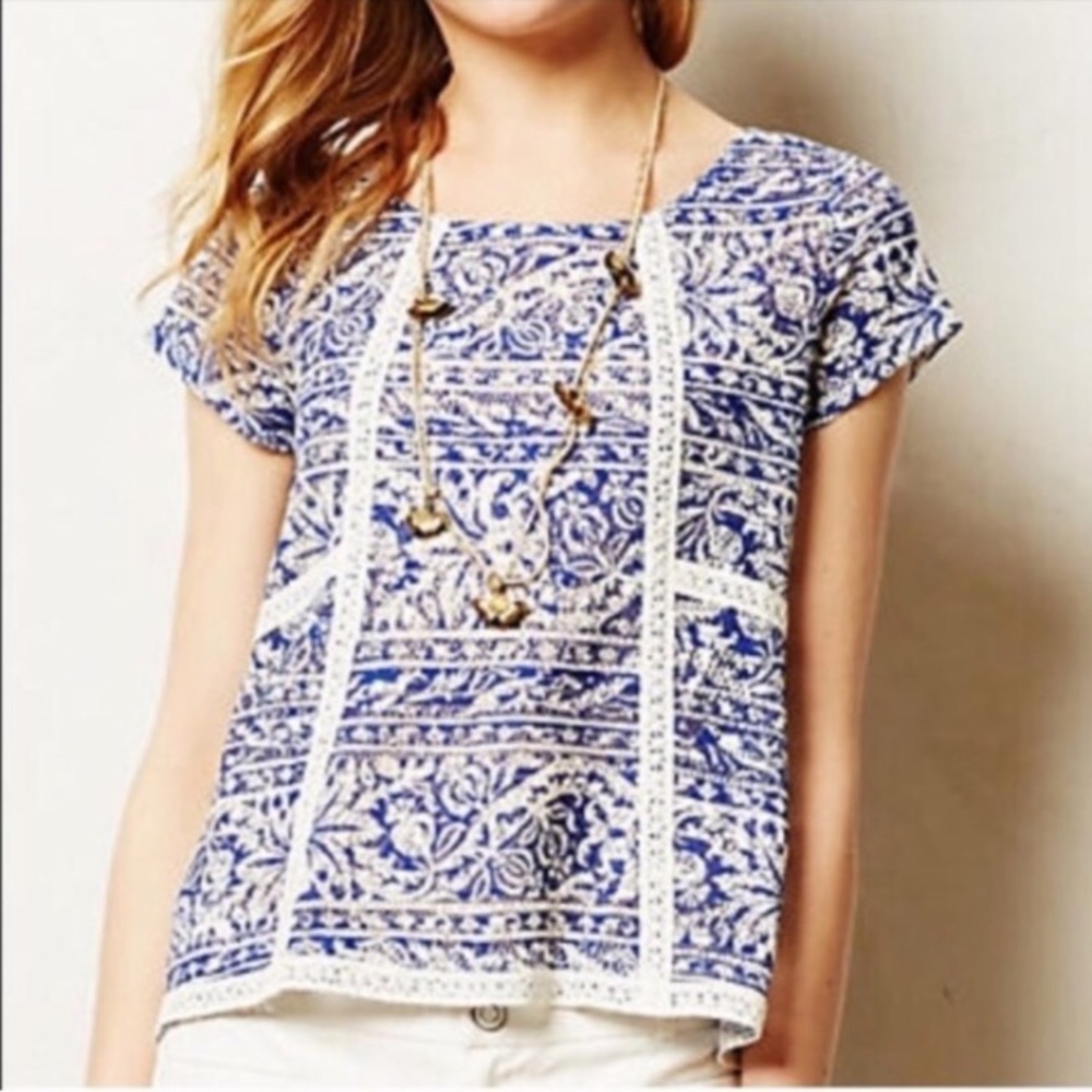 Meadow Rue Anthropology blue blouse